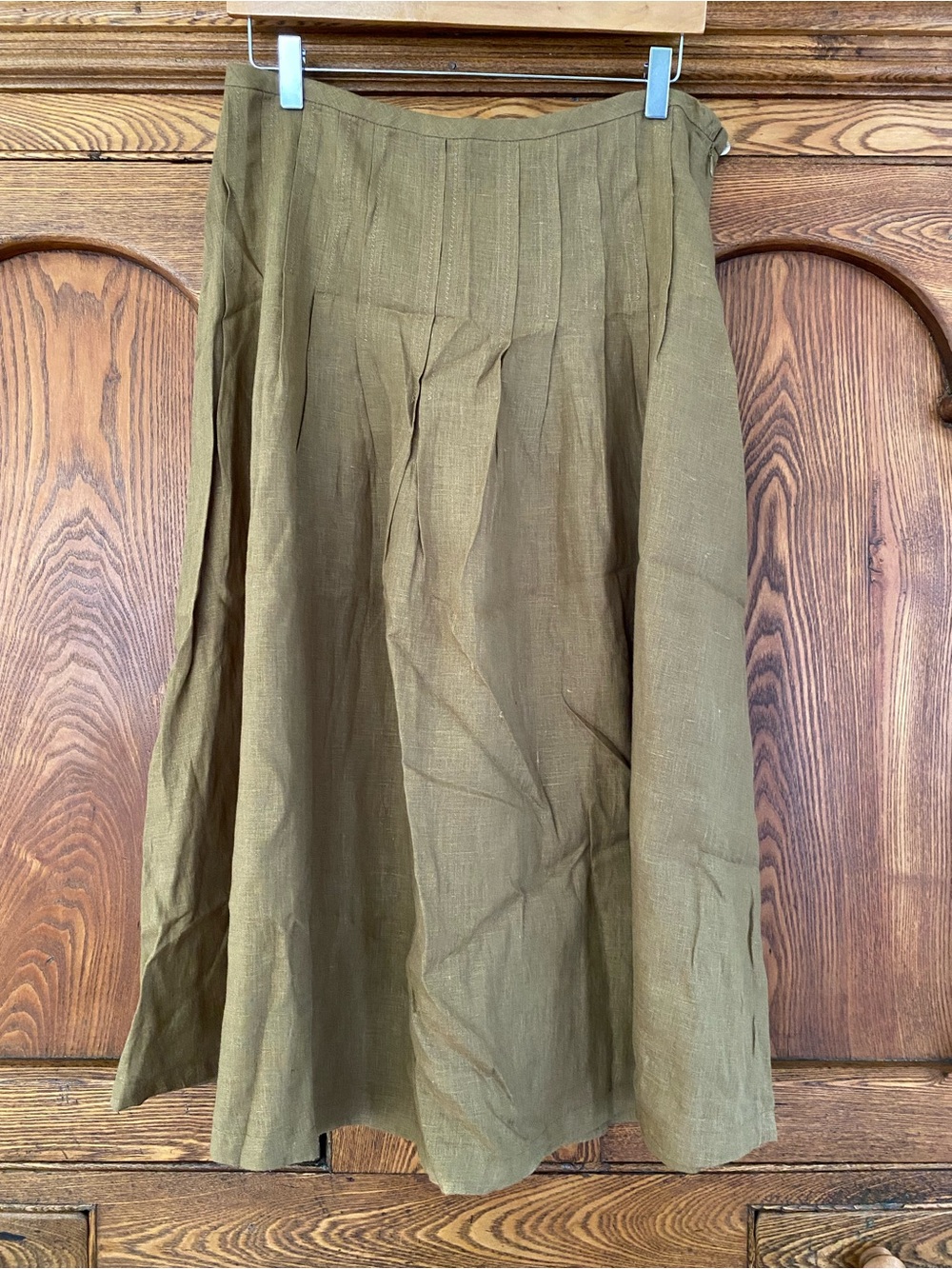 KUS Stockholm 33” waist L XL linen midi skirt pleated cumin brown